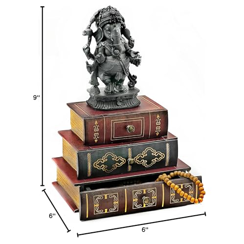 Bellaa 28076 Book Box with Drawers Hidden Storage Trinket Keepsake Decorative Bookends Vintage Antique Flux Leather Wood Organizer Retro Farmhouse Boho Home Decor - style: Vintage