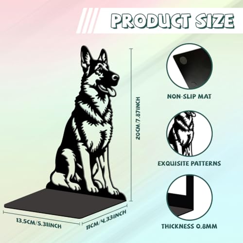 Peacoblue Metal Bookends for Shelves, Modern Decorative Heavy Duty Study Book Ends Stoppers for Office, Desk, Shelf, Room 5.3"x4.3"x7.9" Cast Iron Simple Tall Bookends 1 Pair (German Shepherd) - style: German Shepherd