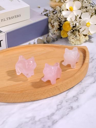 Top Plaza 1 PC Rose Quartz Crystal Cute Cat Figurine Gifts Carved Healing Lucky Home Decor Natural Gemstone Cats Collectibles Pocket Sculpture for Cat Lovers - color: Rose Quartz