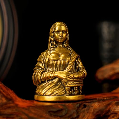 CHOVY Mona Lisa Brass Statue - 100% Solid Handcrafted Bust, Renaissance-Style Art Decor, Vintage Collectible Figurine, Desktop & Bookshelf Display, for Art Lovers Antique Gold Finish - style: Mona Lisa