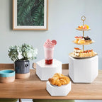 6 Pcs Buffet Risers, Dessert Stands Acrylic, Food Risers for Buffet, Jewelry Showcase, Riser Display Cases, Acrylic Display Base, White - color: White-Hexagonal