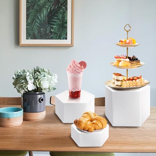 6 Pcs Buffet Risers, Dessert Stands Acrylic, Food Risers for Buffet, Jewelry Showcase, Riser Display Cases, Acrylic Display Base, White - color: White-Hexagonal