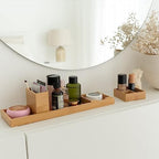 Bamboo Vanity Tray, 6-Piece Bathroom Countertop Vanity Tray Set, Makeup Kitchen Desk Organizer and Storage - Holds Small Items - color: Bamboo