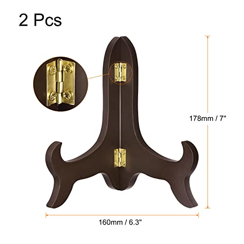 uxcell 2pcs 7" Easel Plate Holder, Wooden Folding Display Stand Brown for Decorative Picture Frame - color: Brown, size: 7"
