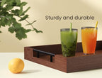 Fibogollo Bamboo Set of 2 Serving Tray with Metal Handles,Ottoman Decorative Trays Platter for Coffee Table,Living Room,Bar,Party(Brown) - style: Brown-Medium and Large Set