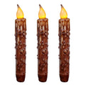 CVHOMEDECO. Real Wax Hand Dipped Battery Operated LED Timer Taper Candles Country Primitive Flameless Lights Décor, 6-3/4 Inch, Coffee, 3 PCS in a Package - color: Coffee 3 Pcs
