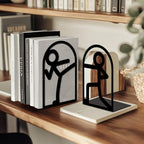 Peacoblue Metal Bookends for Shelves, Modern Decorative Heavy Duty Study Book Ends Stoppers for Office, Desk, Shelf, Room 5.3"x4.3"x7.9" Cast Iron Simple Tall Bookends 1 Pair (Stickman) - style: Stickman