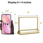 Acrylic Sign Holders Golden Border 8 Pack 6x4 Wedding Table Number Frames Double Sided Table Menu Stands with Horizontal Stand, Photos and Art Display