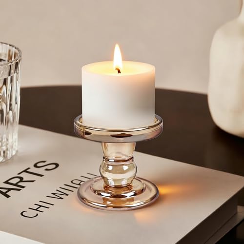 Glass Candle Holders, Set of 3 Candle Holders for Pillar Candles, Candlestick Holder for Pillar Taper TeaLight Candles, Table Centerpiece for Wedding Dining Living Room Home Decor