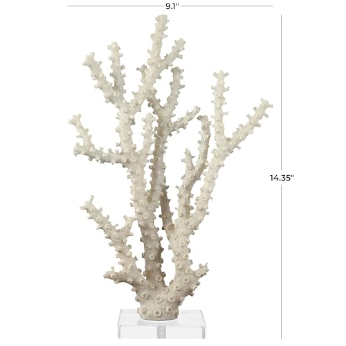 Deco 79 Polystone Coral Decorative Sculpture Home Decor Statue with Clear Acrylic Base, Accent Figurine 9" x 4" x 14", Cream - size: 9" x 4" x 14"