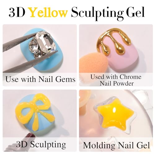 Double Rhythm 0.5 Oz 3D Nail Gel Art Sculpting No Wipe Polish for Designs DIY for Drawing, Molding, and Decoration (3D Sculpting Gel Yellow) - color: Yellow