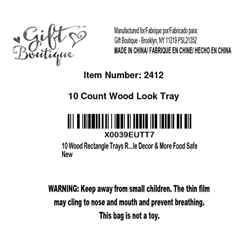 Gift Boutique 10 Wood Trays Rustic Brown Wooden Look Rectangle Serving Platters 10.75" x 15.75" Heavy Duty Disposable Paper Cardboard Tray for Dessert