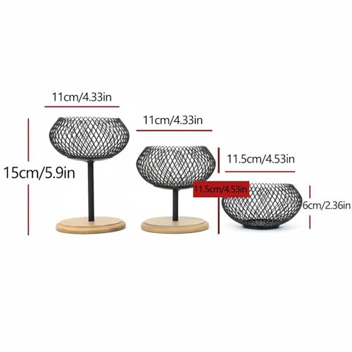 Modern Iron Mesh Candle Holder Set with Bamboo Base, Stylish Dining Table Centerpiece Decor, Lightweight Yet Sturdy Metal Votive & Tea Light Stand for Home Ambiance(Large) - size: Large