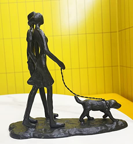 Couple and Dog Cast Iron Sculpture, Romantic Couple Love Metal Art Decor, Family Love Statue, Dog Lover Gifts for Couple - style: Couple Walking Dog