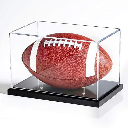 Football Display Case, Acrylic Football Case Display Clear, UV Protected Memorabilia Holder, Football Stand for Autographed, No Assembly Required