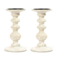 Hosley Set of 2 Antique White Wood Pillar Candle Holder 9 Inch High Ideal Gift for Weddings Special Occasion Spa Aromatherapy Settings Candle Gardens. - color: White, size: 9'' H x 2 Count