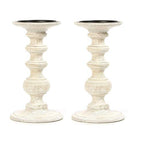 Hosley Set of 2 Antique White Wood Pillar Candle Holder 9 Inch High Ideal Gift for Weddings Special Occasion Spa Aromatherapy Settings Candle Gardens. - color: White, size: 9'' H x 2 Count
