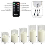 Rechargeable Flameless Candle, Flashing LED Pillar Real Wax Candle with Remote Control and Timer, Teardrop Wick, Clear Glass Electronic Candles, 1 Set of 5 - color: White Glass -Droplet 5P