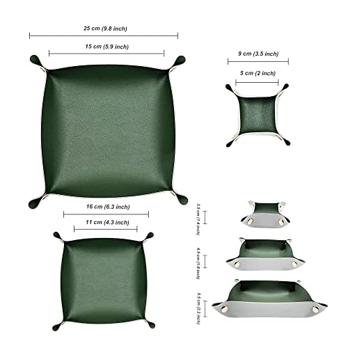 3 Size Leather Valet Tray Organizer, Folding Travel Organizer, Jewelry Tray, For Travel, Home Or Office | Plain Weave, Double Complexion - color: GREEN&GREY