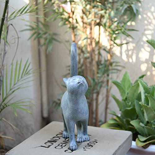 Newman House Studio Garden-Statues Cat-Figurines Home Garden Decor - Farmhouse Backyard Polyresin Kitten 7.6L x 4W x 14.5H inch - color: Single Cat