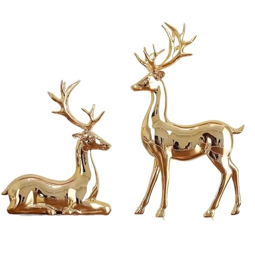 Statue Decorations Two Piece Set of Elk TV Cabinet Decoration, Light Luxury Home Decor, Living Room Electroplating Process, Wine Cabinet Decoration Home Decor Object(Gold)
