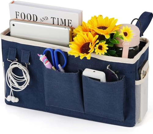 Loghot Bedside Caddy/Bedside Storage Bag Hanging Organizer for Bunk and Hospital Beds,Dorm Rooms Bed Rails,Can be Placed Glasses,Books,Mobile Phones,Keys (Navy Blue) - color: 1pc Navy Blue