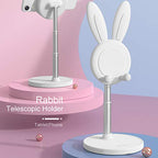 Cell Phone Stand,Angle Height Adjustable Bunny Phone Stand for Desk,Cute Rabbit Phone Holder Stand for Desk, Compatible with All Mobile Phones, Tablets(4-10in) (White) - color: White