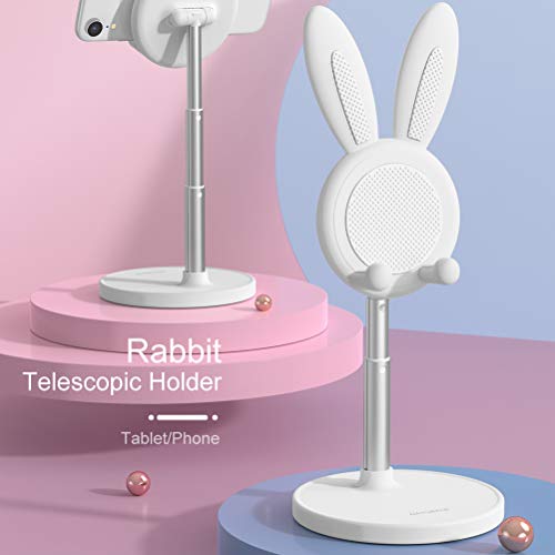 Cell Phone Stand,Angle Height Adjustable Bunny Phone Stand for Desk,Cute Rabbit Phone Holder Stand for Desk, Compatible with All Mobile Phones, Tablets(4-10in) (White) - color: White