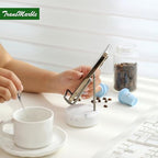 Marble Phone Stand with Metal Holder, Charging Available While Using, Swipe Up to Unlock, Made of Natural Marble as Business Card Holder for Office Desk (Starry White + Black) - color: Starry White + Black