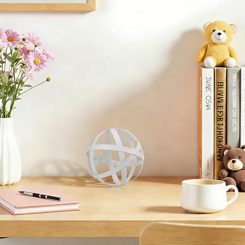Decorative Sphere Metal Band Ball Orbs Decorative Balls Home Decor Accents Tabletop Decorations for Living Room, Kitchen, Bedroom Centerpiece for Dining Room Coffee Table, Side Tables (White) - color: White