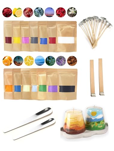 Monivi Scented Candle Sand with Wicks DIY 14 Colors Sand Wax Pearled Candle Wax Beads (1.76oz Each Color, 1.5lb/24.7oz Total up to 120Hours) Refillable Candle Making Kit Mothers Day Gift