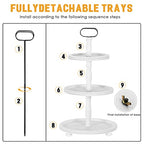 Urban Deco Wooden Tiered Tray 3-Tier Decorative Tray Stand Farmhouse Serving Tray, Round Wooden Cupcake Display Stand with Metal Handle, White Tiered Fruits Tray for Home Party Decorations - style: 3 tier-white