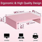 TEAMIX Pink Monitor Stand Riser, Wood Monitor Riser with Storage for Desk Small Monitor Stand TV/Screen/PC/Laptop Riser Computer Stand Desktop Shelf (Pink-14.2 inch)
