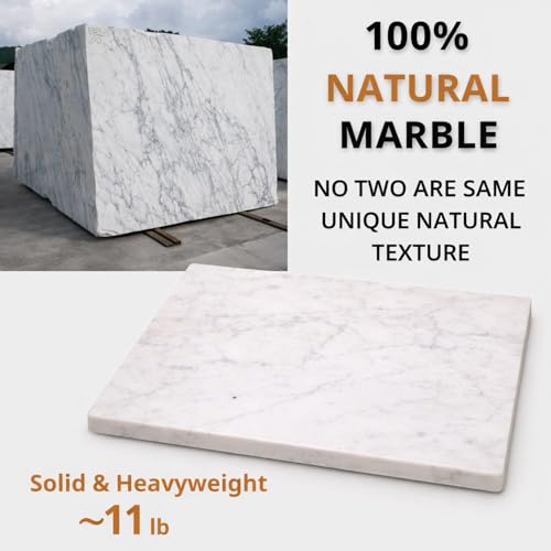 Marble Cheese and Pastry Board 16 x 12 Inch – Natural Carrara White Marble Cutting Board and Serving Tray for Dough, Bread, Pizza, Charcuterie – Heavy, Non-Slip, Gift-Ready. - color: White, size: 16"L x 12"W