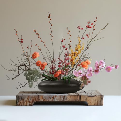 Flower Frog Vase Kit, Ikebana Floral Arrangement Ceramic Water Drop Pot Flower Arrangement Vase Kit (Dark Brown Large Size) - color: Dark Brown Large Size