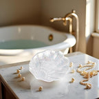 Glitter Glass Jewelry Dish Tray Sparkle Iridescent Seashell Shell Soap Dish Jewelry Organizer for Women Girls Jewelry Trays Jewelry Boxes and Organizers