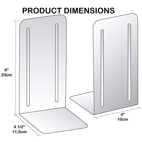 Acrimet Metal Bookends, Jumbo Size 9" H x 4" W x 4-1/2" D, Non-Skid Book Stand for Shelves, Heavy Duty Book Stopper, Black, 1 Pair