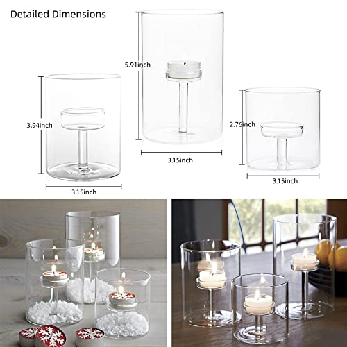 Cylinder Hurricane Glass Candle Holder for Table Centerpieces, Clear Votive Candle Holders for Wedding Parties, Decorative Candleholders for Home Dining Room Decorations (Set of 3)