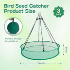 3PCS Bird Seed Catcher Tray 24 Inch Bird Seed Catcher Hanging Hoop Platform for Bird Feeders Includes S-Hooks, Adjustable Ropes & Portable Storage Pouch - size: 24 in