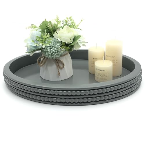 Carah & Cossh Oval Wooden Tray, Modern Decorative 16''x12'', Farmhouse Rustic Serving Tray, Table Centre, Perfect for Storage and Display (Gray) - color: Gray