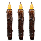 CVHOMEDECO. Real Wax Hand Dipped Battery Operated LED Timer Taper Candles Country Primitive Flameless Lights Décor, 6-3/4 Inch, Brown, 3 PCS in a Package - color: Brown 3 Pcs