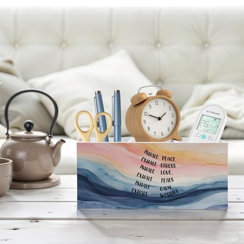 Abstract Mental Health Pencil Pen Holder for Desk, Inhale Peace Exhale Stress Wooden Pencil Holder Organizer for Therapy Office Desk Accessories, School Counselor Office Must Haves - color: Color-Desk accessories white 08