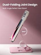 Phone Stand for Desk, Dual Folding Cell Phone Holder, Fully Adjustable Portable Mobile Phone Holder for iPhone 17 16 15 14 13 12 11 Pro Max Plus Air, Galaxy S25 S24, All Phones (Rose Gold) - color: Rose Gold