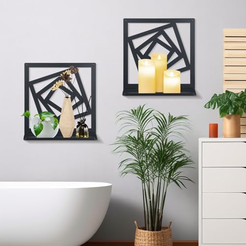 2Pcs Black Metal Wall Art Decor Farmhouse Black Candle Holder Minimalist Wall Art Retro Bathroom Decor Farmhouse Decoration for Bathroom Living Room Bedroom (Modern)