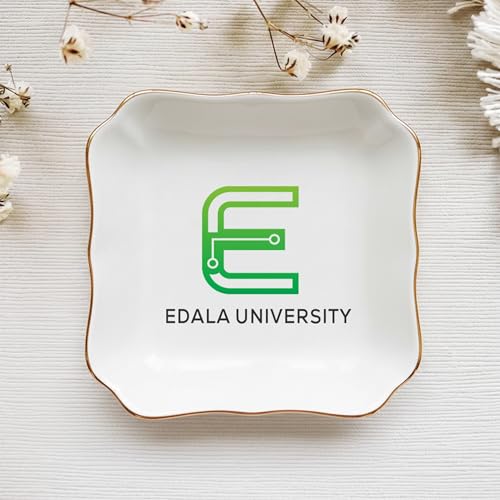 Personalized University Logo Ring Dish, Custom School Branding Ceramic Jewelry Tray, Square Round Heart Trinket Dish with Gold Rim, Elegant Desk Vanity Keepsake for Students Staff Alumni - color: Design 2