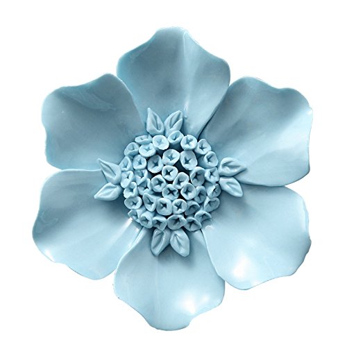 AMERRY Ceramic Flower Wall Art, Artificial 3D Flower Wall Art，Handmade 3D Wall Art Hanging Sculpture，Handmade Porcelain Flower Wall Décor for Home Office Decor (Blue,Bloom Camellia,4.33") - color: Blue,Bloom Camellia,4.33"