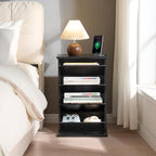 Narrow Side Table with Charging Station Slim End Table with Magazine Book Holder Organizer Rack & Storage Bag, Small Space Skinny Thin Nightstand Couch Sofa Bed Side Table for Bedroom, Living Room
