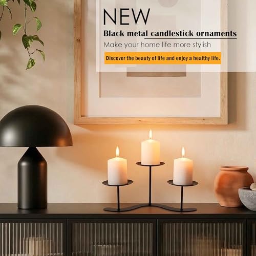 Iron Candle Holder Fireplace: 3 Arms Metal Candelabra Centerpiece Decor - Candle Holder Stand for Candelabra Pillar Candles - color: S-3 Candles