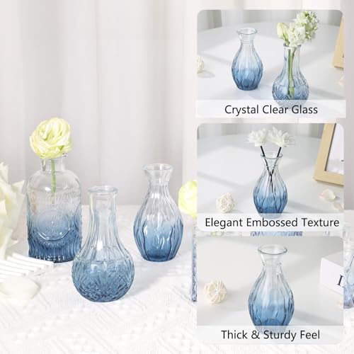 RUCKACE Bud Vases in Bulk 22 Blue Glass Small Vases Flower Vase Bulk for Centerpiece Table Wedding Decorations Home Decor Party(Gradient Blue 22 Pack) - style: Gradient Blue 22 Pack