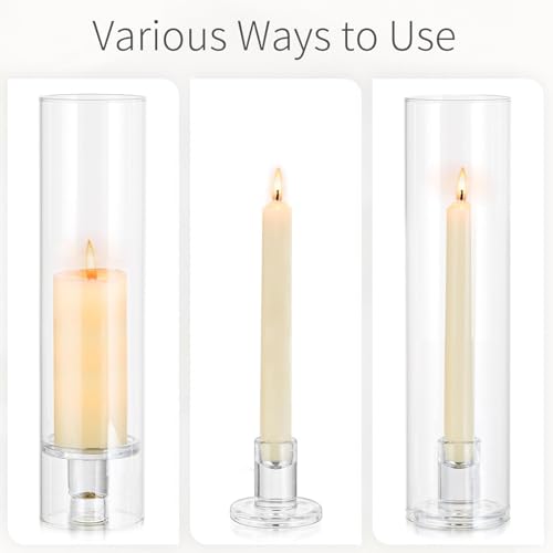 Glass Hurricane Candle Holder: 11.8" Tall Candlestick Holder Bulk with Cylinder Windproof Cover Set of 6 Clear Taper Candle Holders for Wedding Party Birthday Christmas Decor - size: 11.8" H - 6 Pcs